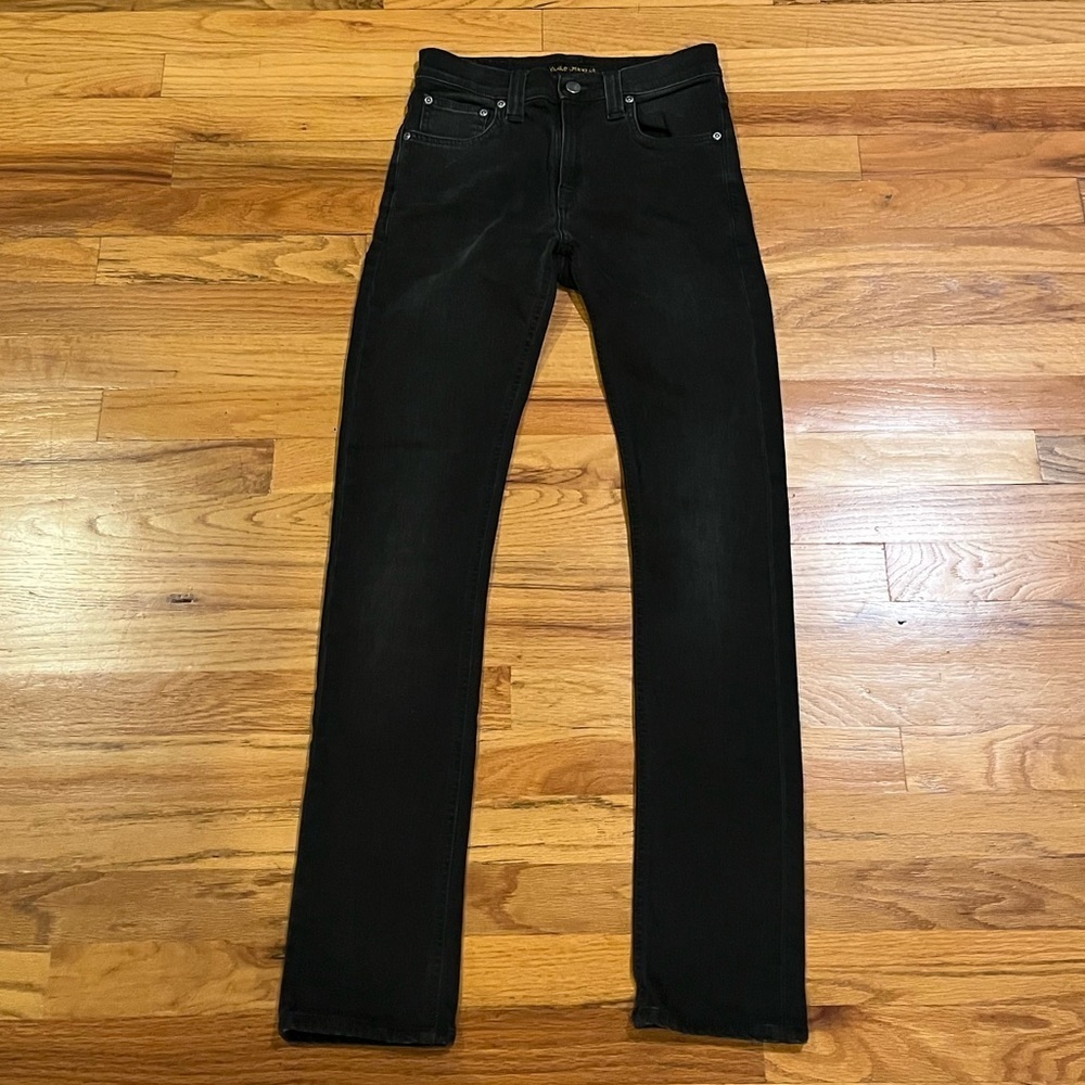 NUDIE JEANS Tube Tom Slim Leg Jeans Stonesy Black 26 x 32